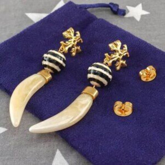 Tory Burch Horn Drop Statement Earrings in 18k Gold - Picture 3 of 5